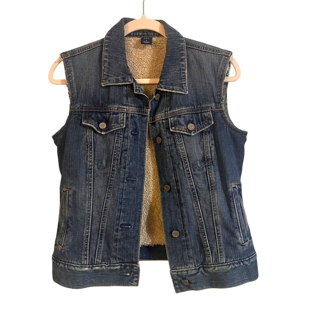 Vintage Y2K Faux Sherpa Lined Denim Trucker Vest